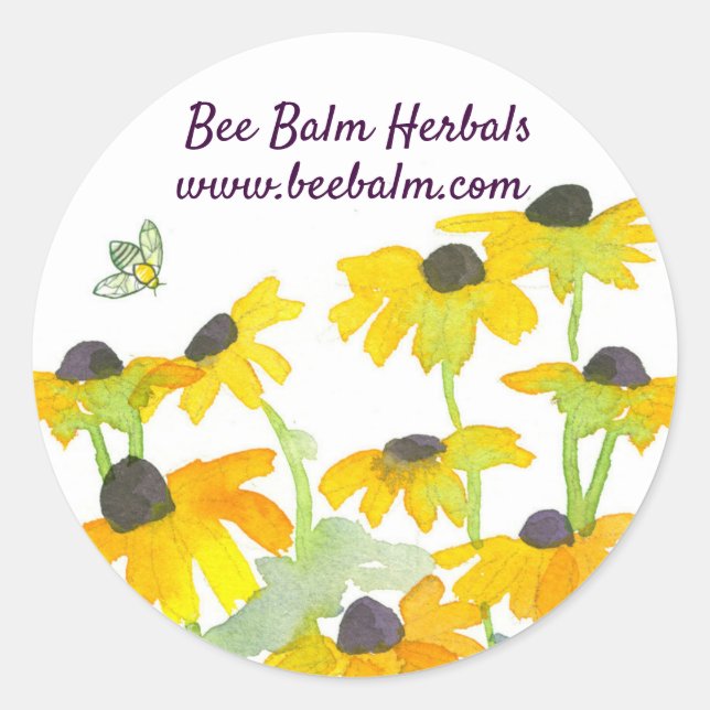 Sticker Rond Miel Bee Yellow Fleur sauvage Nom personnalisé (Devant)