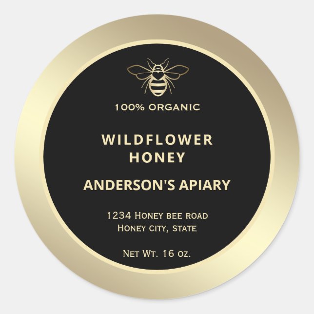 Sticker Rond Miel d'abeille en or moderne simple (Devant)