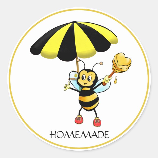 Sticker Rond Miel de bumble Bee fait maison mignon (Devant)
