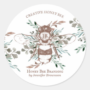 Sticker Rond Miel de fleur de rucher d'abeilles