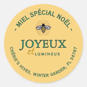 Sticker Rond Miel de Noël spécial abeille française en Hexagon
