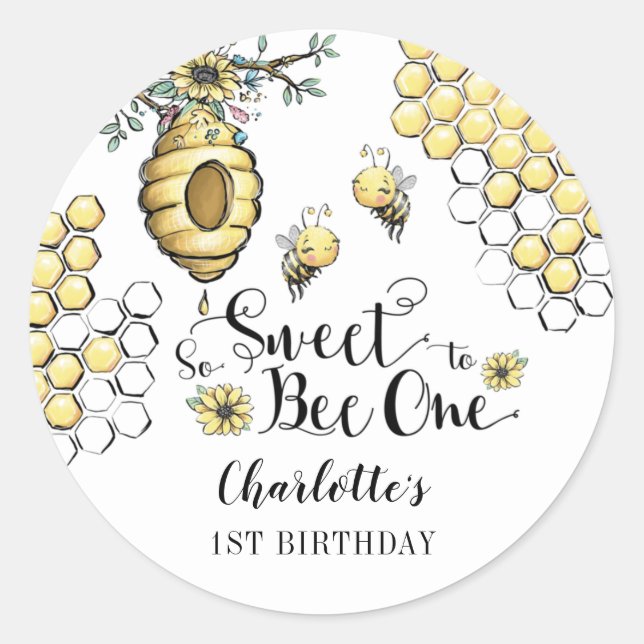 Sticker Rond Miel de ruche florale So Sweet Bee 1er anniversair (Devant)