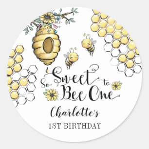 Sticker Rond Miel de ruche florale So Sweet Bee 1er anniversair