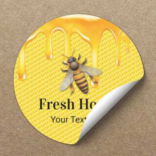 Sticker Rond Miel Jar Abeille fraîche et Miel Apiary Beekeeper