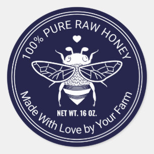 Sticker Rond Miel Jar Bee Apiary Beekeeper Farm Navy Blue
