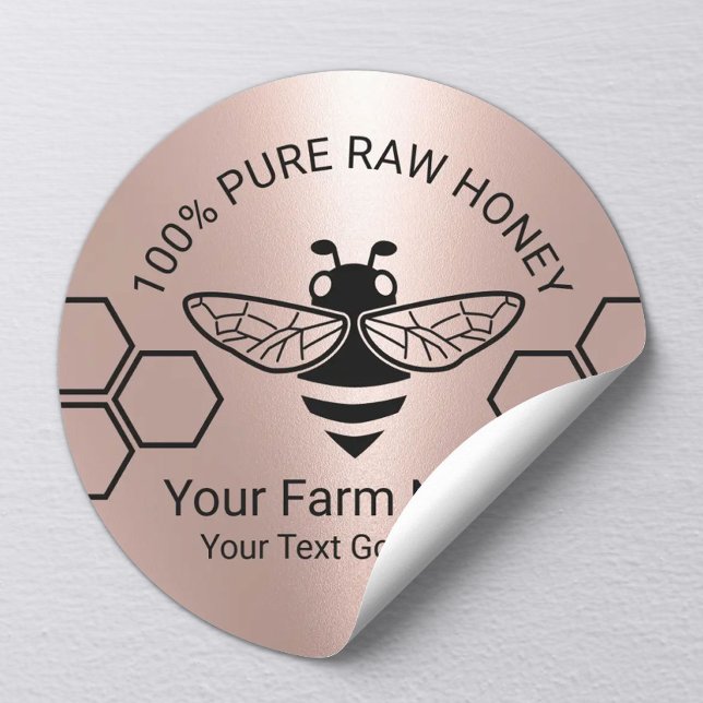 Sticker Rond Miel Jar Bee Apiary Beekeeper Farm Rose Or (Créateur téléchargé)