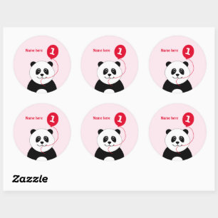 Sticker Rond mignon 1er anniversaire panda ajouter nom rose