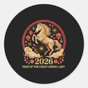 Sticker Rond Mignon 2026 Année de la Dame du Cheval Fou Lunaire