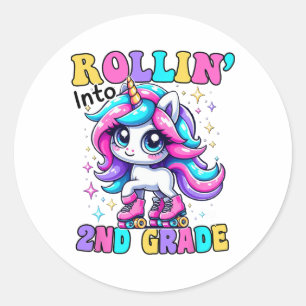 Sticker Rond Mignon 2e année retour à l'école licorne premier j