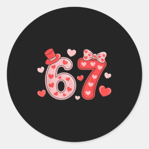 Sticker Rond Mignon 67 cœurs numéro six sept Saint Valentin Amo