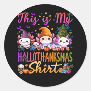 Sticker Rond Mignon Axolotl HalloMerciMas Halloween Thanksgivin