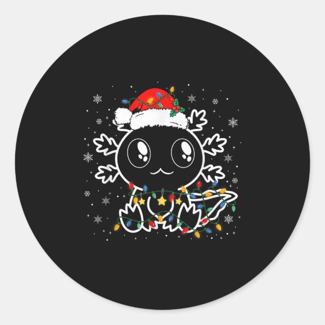 Sticker Rond Mignon Axolotl Santa Chapeau Amusant Garçons Fille (Devant)