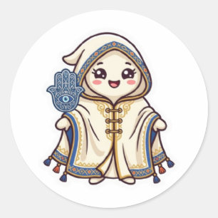 Sticker Rond Mignon Barnous Marocain Kawaii et Main de Khamsa