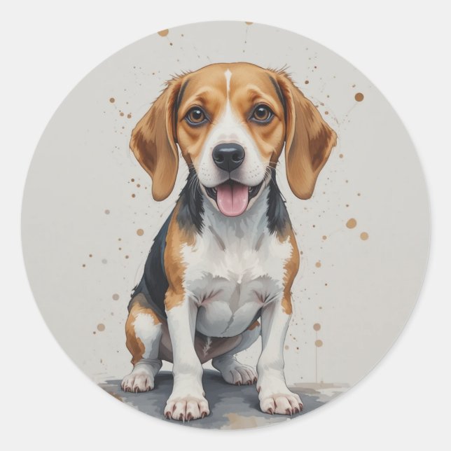 Sticker Rond Mignon Beagle Heureux Animal De Compagnie (Devant)