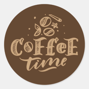Sticker Rond mignon café temps mot art