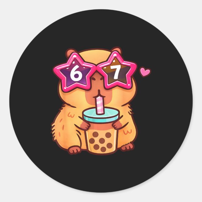 Sticker Rond Mignon capybara amateur de bubble tea 6 7 mème kaw (Devant)