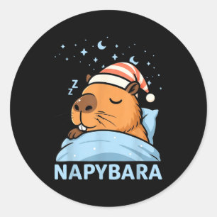Sticker Rond Mignon Capybara Endormi Drôle Napybara Pyjama