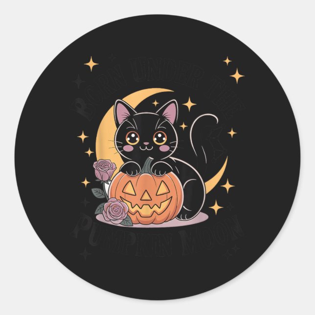 Sticker Rond Mignon chat noir Halloween pastel gothique sorcièr (Devant)