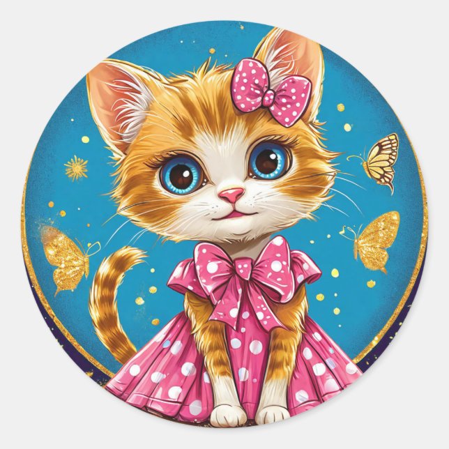 Sticker Rond Mignon chaton de dessin animé (Devant)