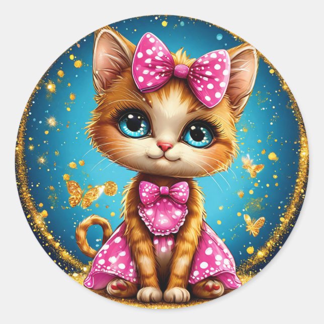Sticker Rond Mignon chaton de dessin animé (Devant)