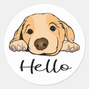 Sticker Rond Mignon Chien Amoureux Bonjour Golden Retriever