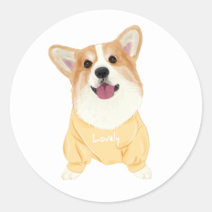 Sticker Rond Mignon chiot Corgi Pembroke dessin animé amateur d