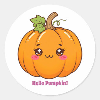 Sticker Rond Mignon Citrouille Souriante Kawaii Dessin Animé