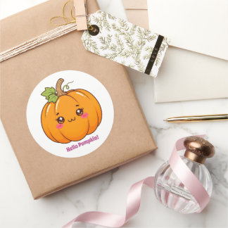 Sticker Rond Mignon Citrouille Souriante Kawaii Dessin Animé