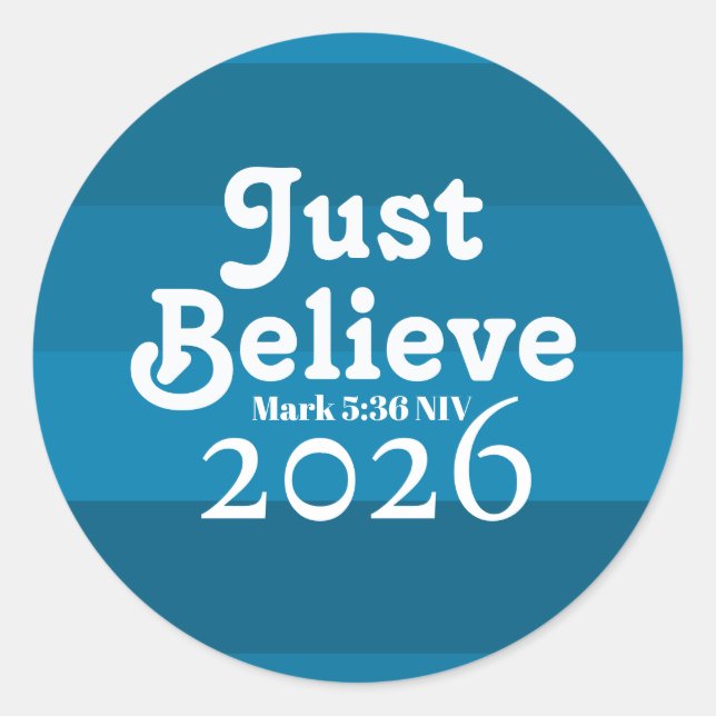 Sticker Rond Mignon, croyez simplement, nuances de bleu 2026 (Devant)
