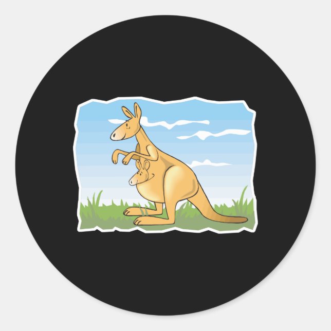 Sticker Rond mignon dessin animé kangourou et bébé (Devant)