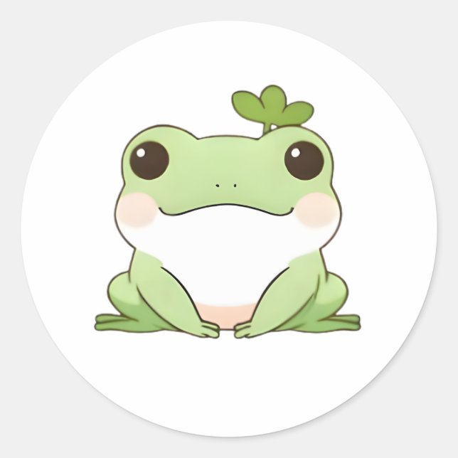 Sticker Rond Mignon Dessin Simple de Grenouille Chibi de Style  (Devant)