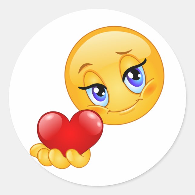 Sticker Rond mignon doux émoji amour cœurs baiser classique ron (Devant)
