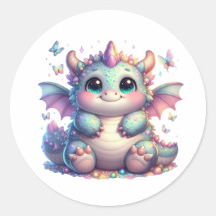 Sticker Rond mignon dragon chonky bébé