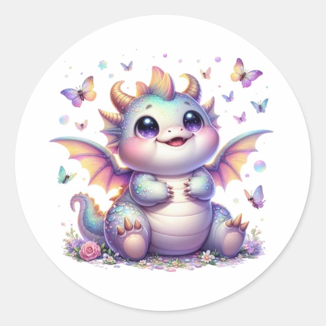 Sticker Rond mignon dragon de gliton bébé (Devant)