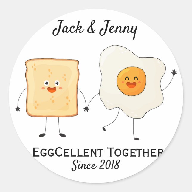 Sticker Rond Mignon Drôle Joyeux Toast Eggcellent Ensemble     (Devant)