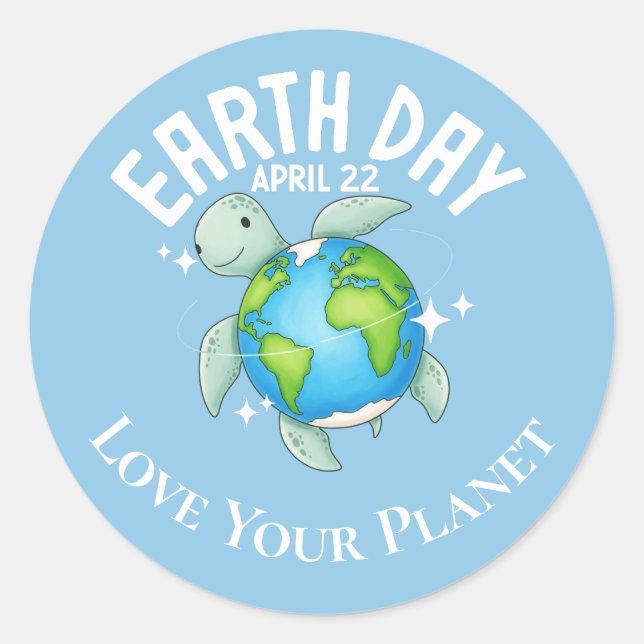 Sticker Rond Mignon Earth Day Tortue Enfants Éco Personnalisé (Devant)