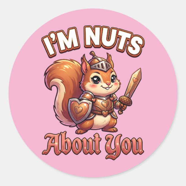 Sticker Rond Mignon Écureuil Chevalier de la Saint-Valentin – J (Devant)