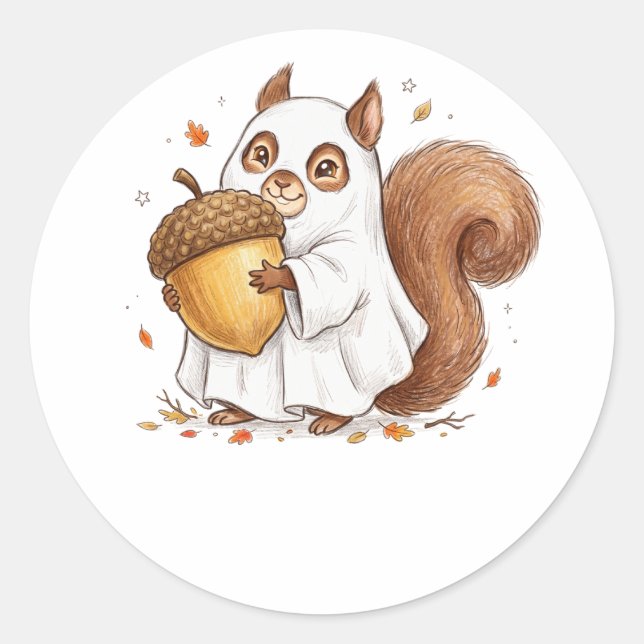 Sticker Rond Mignon écureuil fantôme d'Halloween, cadeau person (Devant)