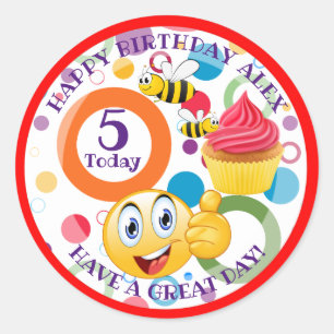 Sticker Rond Mignon émoji personnalisé Enfant âge Anniversaire