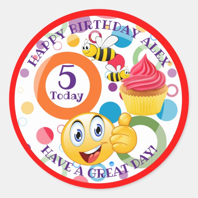 Sticker Rond Mignon émoji personnalisé Enfant âge Anniversaire (Devant)