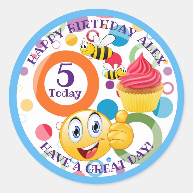 Sticker Rond Mignon émoji personnalisé Enfant âge Anniversaire (Devant)