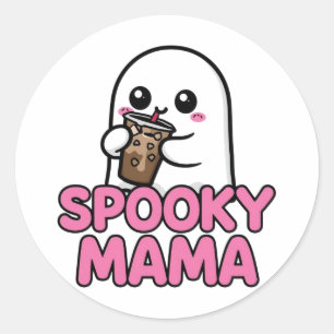 Sticker Rond Mignon fantôme Boba - Halloween Maman Kawaii effra