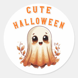 Sticker Rond Mignon Fantôme Kawaii Avec Feuilles D'automne Hall