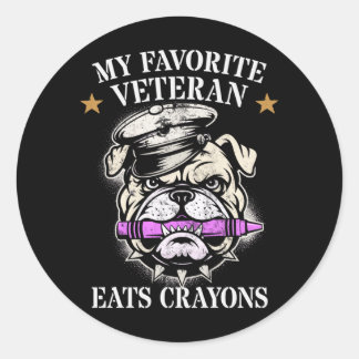 Sticker Rond Mignon Favori Vétéran Mange Crayons Escouade Milit