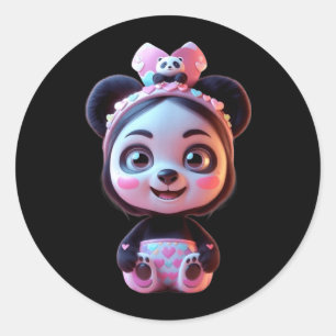 Sticker Rond Mignon fille panda rose design drôle unisexe pour