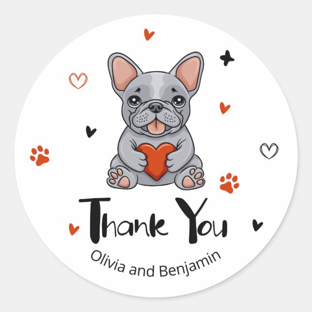 Sticker Rond Mignon French Bulldog Fantaisiste Merci (Devant)