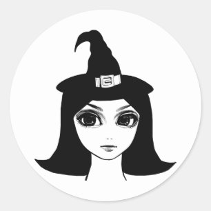 Sticker Rond mignon gros oeil sorcière fille imaginaire conte d