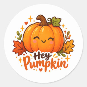 Sticker Rond Mignon Hey Citrouille Automne Halloween Autocollan