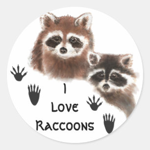 Sticker Rond Mignon, j'aime le raton laveur, citation de nature