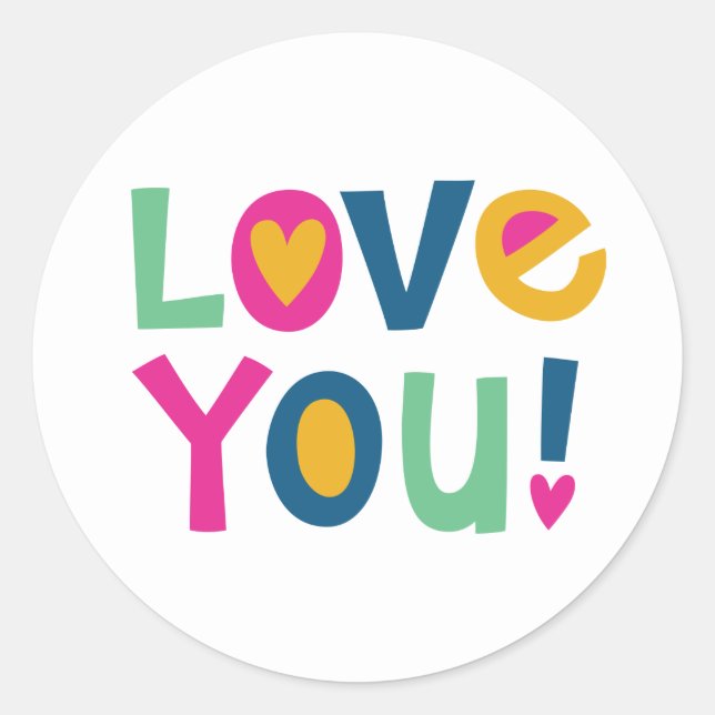 Sticker Rond Mignon Je T'Aime Enfants Saint-Valentin (Devant)